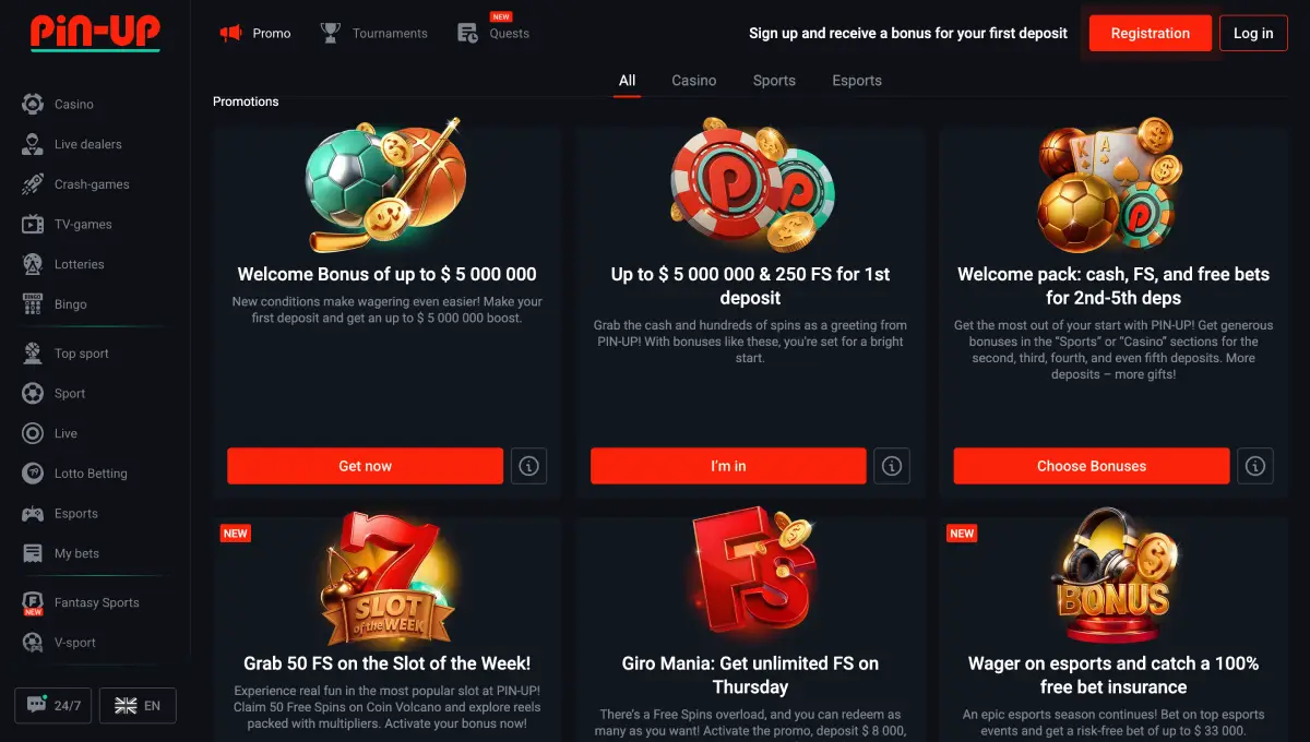 Bonus de bienvenue au casino PinUp