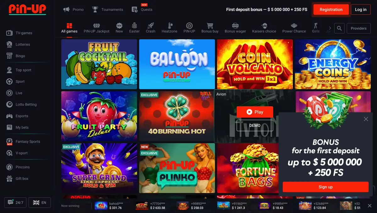 Jouer aux machines à sous au casino PinUp