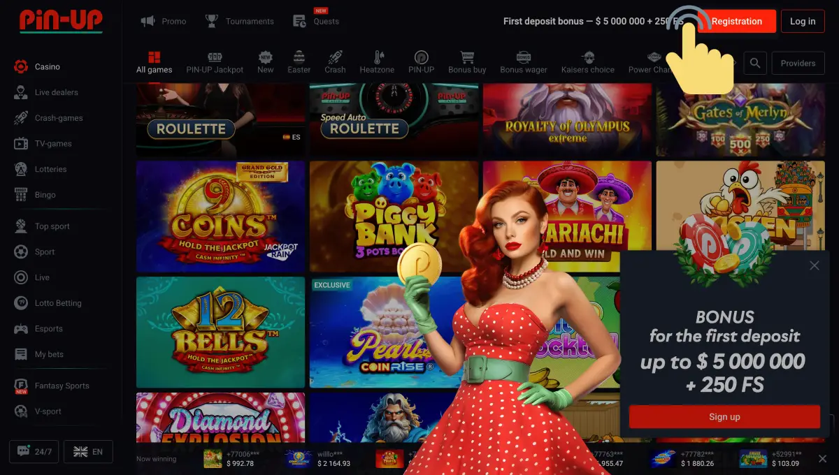 Comment s'inscrire sur le site du casino PinUp