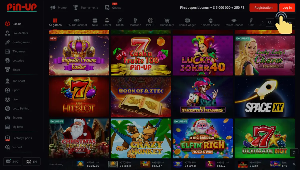 Connectez-vous au casino en ligne PinUp