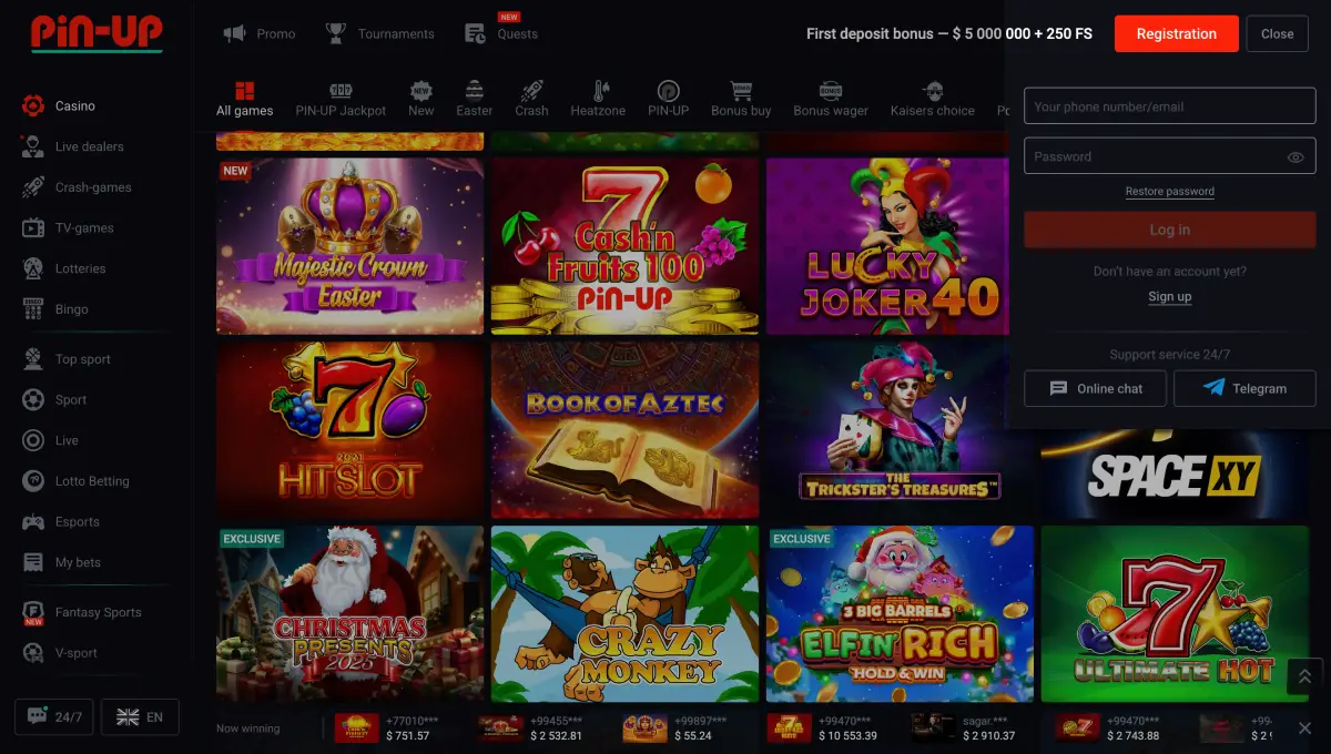 Connexion au compte du casino PinUp